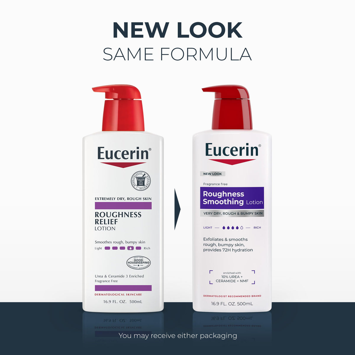 Eucerin lotion being dispensed, showing creamy texture and quick-spread hydration benefit