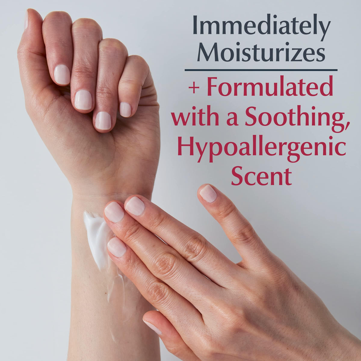 Eucerin pump dispenser closeup demonstrating easy one‑hand use