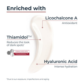 Back label of Eucerin Radiant Tone tube revealing ingredient list and usage guidance benefit
