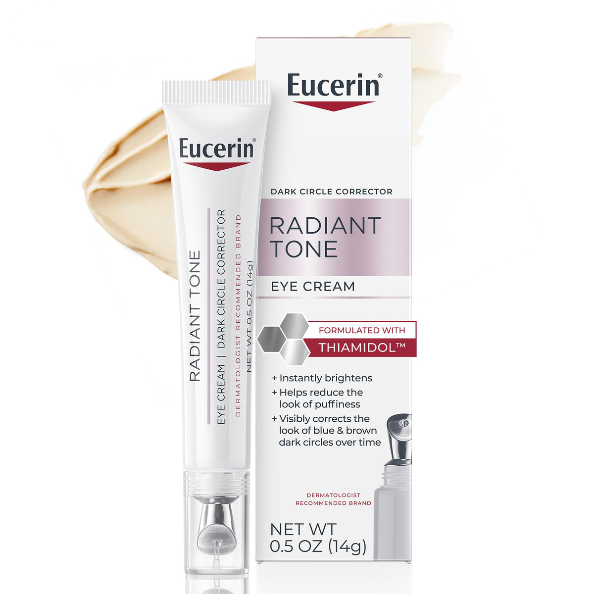 Eucerin front tube showing product and packaging for easy identification and benefits