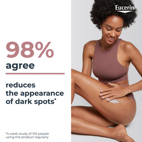 Applying Eucerin Radiant Tone to arm showcasing smoother skin and even tone benefit