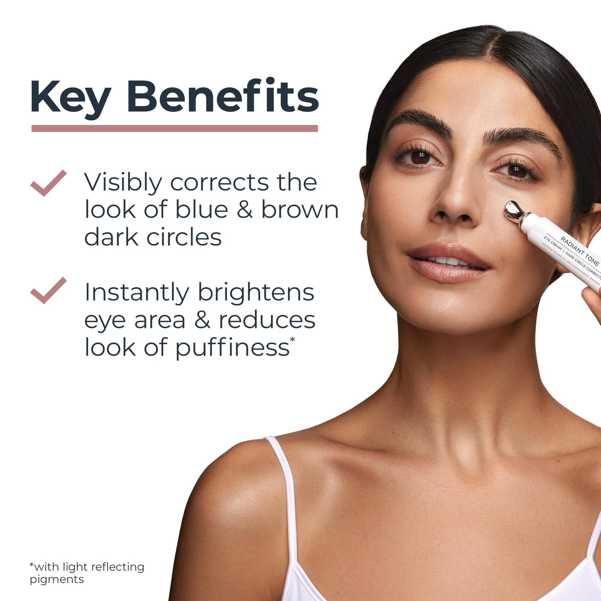 Eucerin metal applicator close-up delivering cooling touch to reduce puffiness