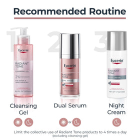 Eucerin placed on a nightstand in a bathroom setting conveying nightly routine benefit