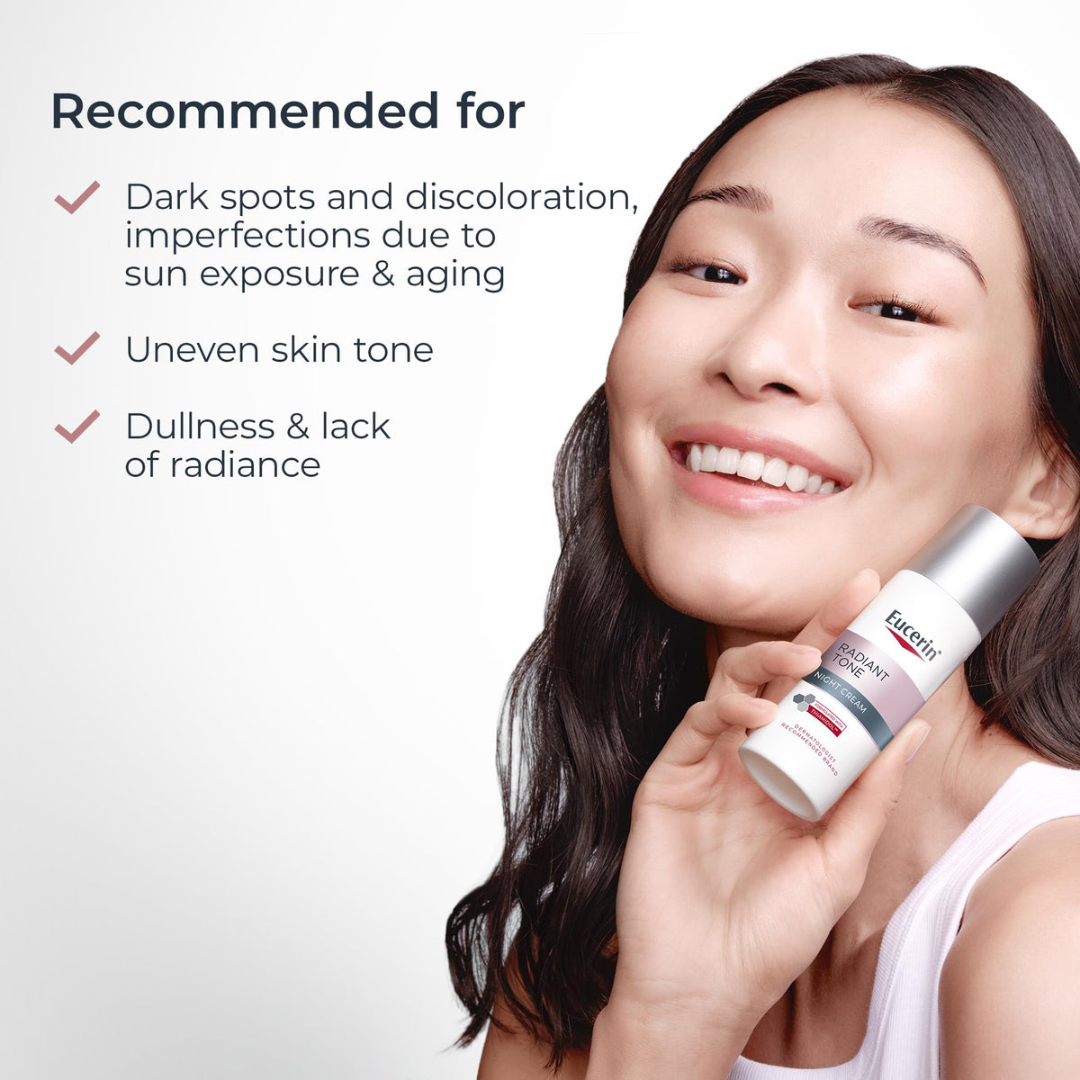 Eucerin styled before and after scene suggesting improved radiance over time