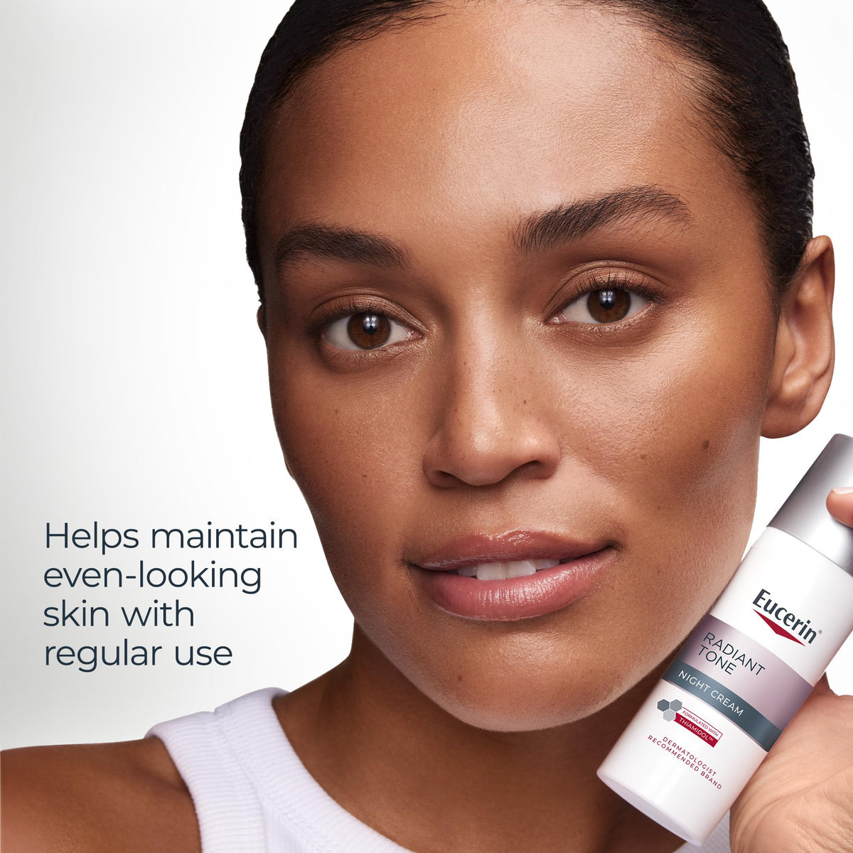 Eucerin ingredient label close-up showcasing Thiamidol and clinically tested formula
