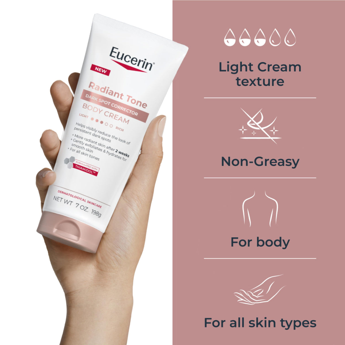 Eucerin cream being applied to arm demonstrating targeted dark spot treatment