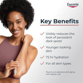 Close-up lotion texture from Eucerin tube demonstrating lightweight hydration and fast absorption
