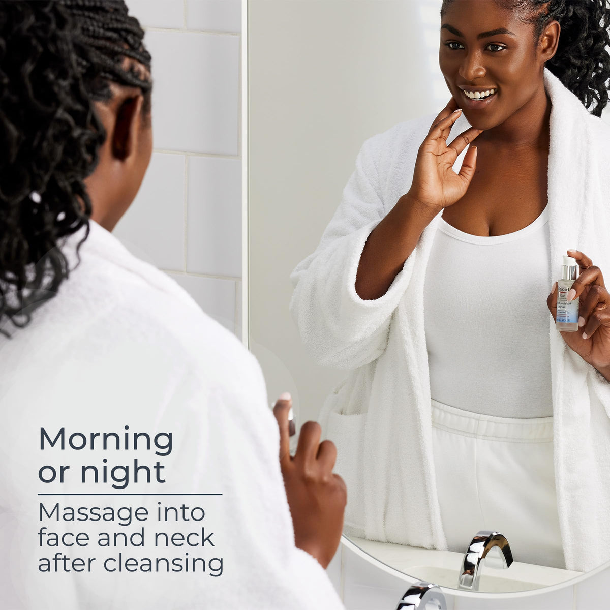 Eucerin daytime routine with serum and SPF lotion showing layered protection and hydration benefit