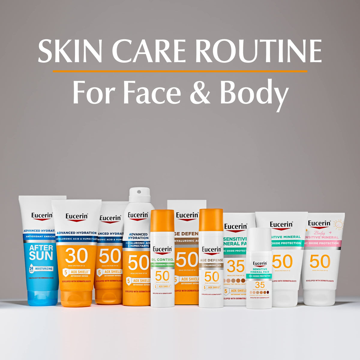 Size comparison in hand, Eucerin travel-friendly bottles for convenient carry