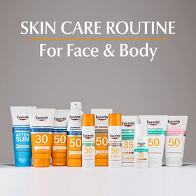 Size comparison in hand, Eucerin travel-friendly bottles for convenient carry