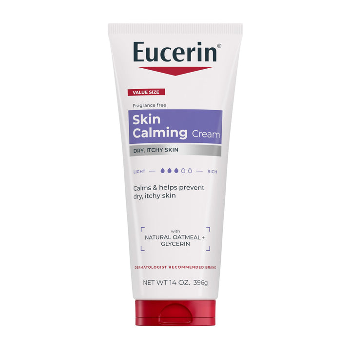 Eucerin Skin Calming Cream front tube showing product packaging and soothing benefit