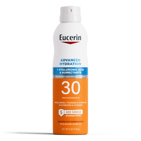 Eucerin front packaging showing SPF 30 and hydrating spray benefits