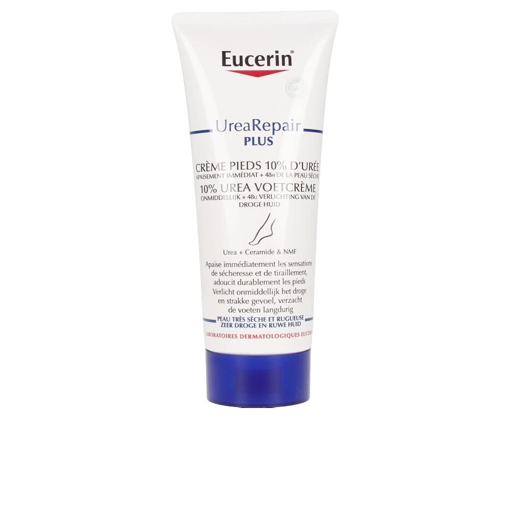 Eucerin foot cream front packaging showing tube and benefits for intense hydration