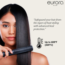 Eufora retain texture closeup of fine mist on hair showing lightweight hold and shine