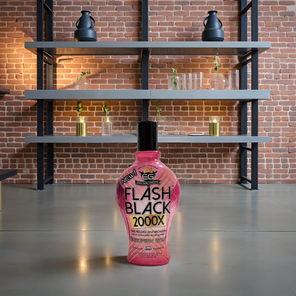 European Gold bottle staged in a tanning booth lifestyle scene suggesting indoor use