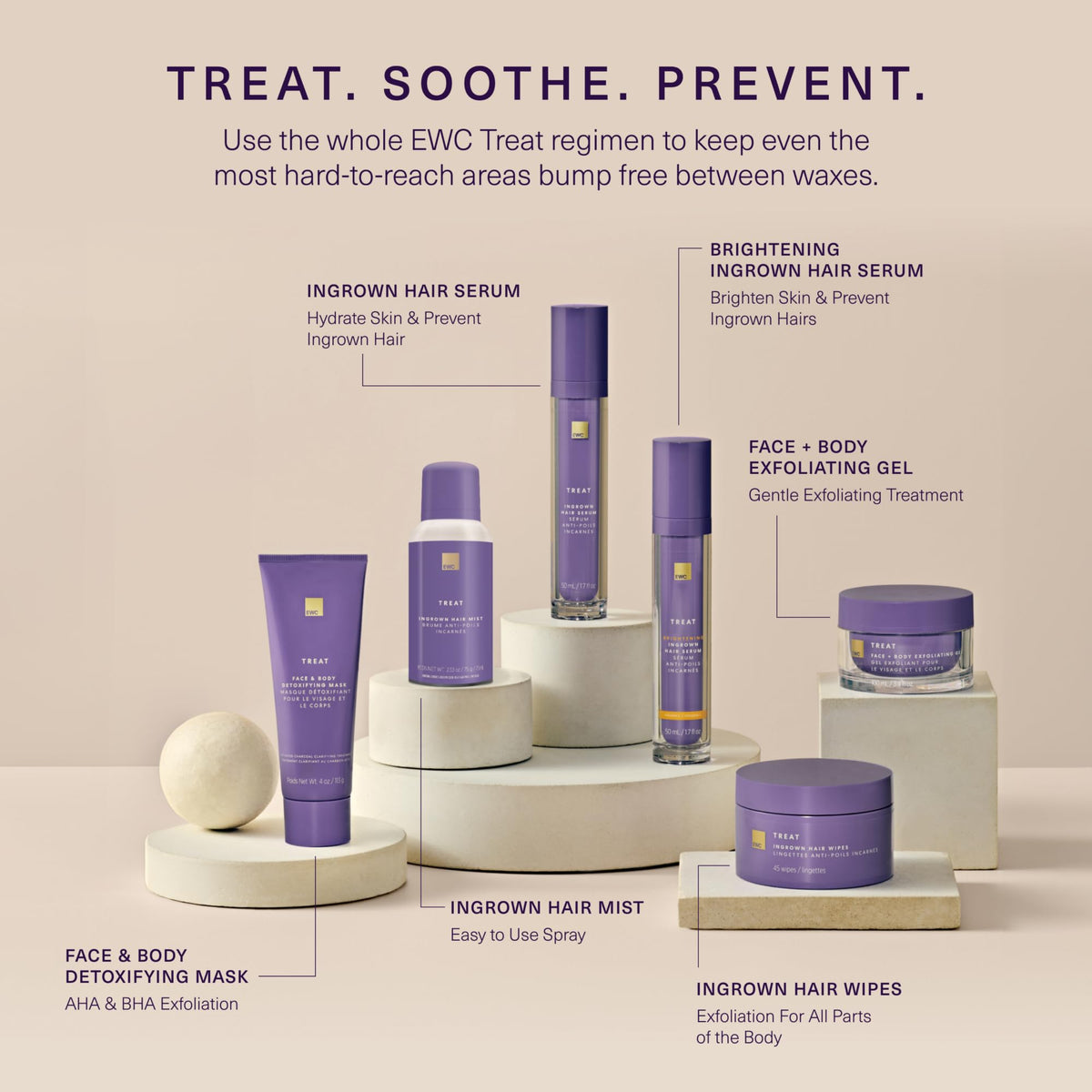 European Wax Center bottle with lavender and chamomile showing calming ingredient benefit
