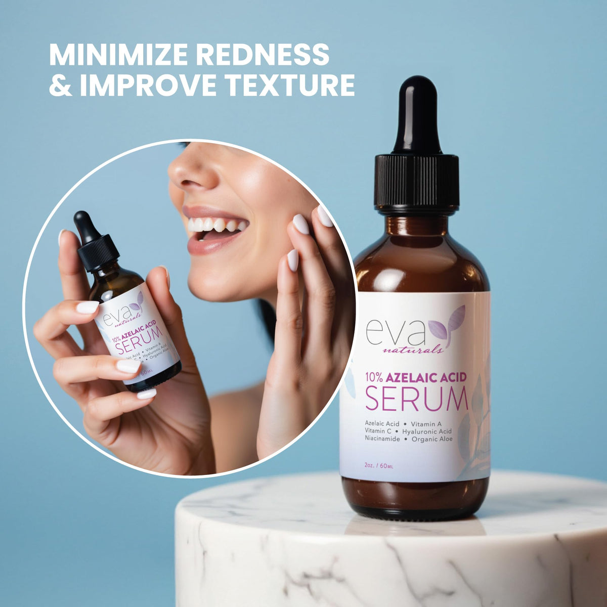 Eva Naturals applying serum to cheek demonstrating smooth application and layering benefit