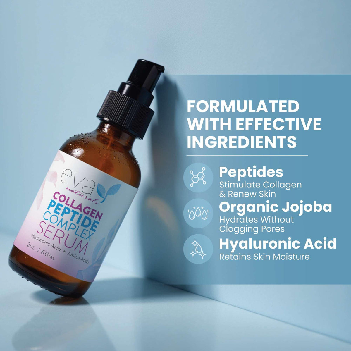 Eva Naturals bottle beside microneedle roller indicating post-treatment compatibility