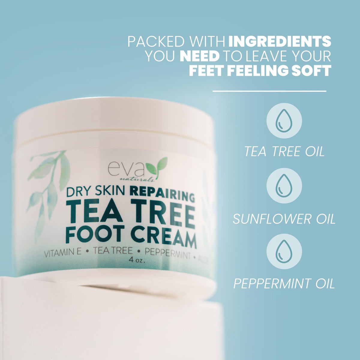 Eva Naturals close-up cream swirl highlighting silky texture and quick absorption