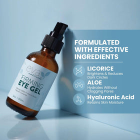 Eva Naturals applying gel under eye to reduce puffiness and smooth skin