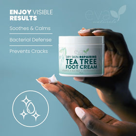 Eva Naturals foot cream being massaged into heel demonstrating softening benefit