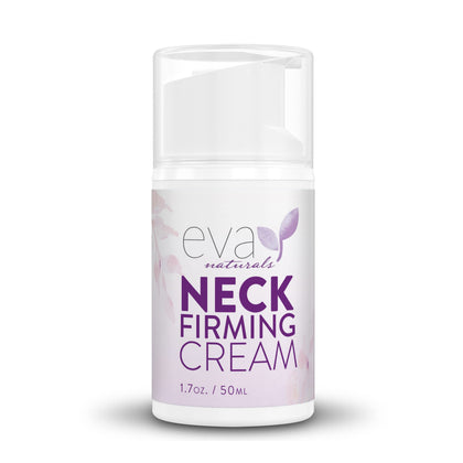 Eva Naturals jar front view showing product and label for firming neck benefits