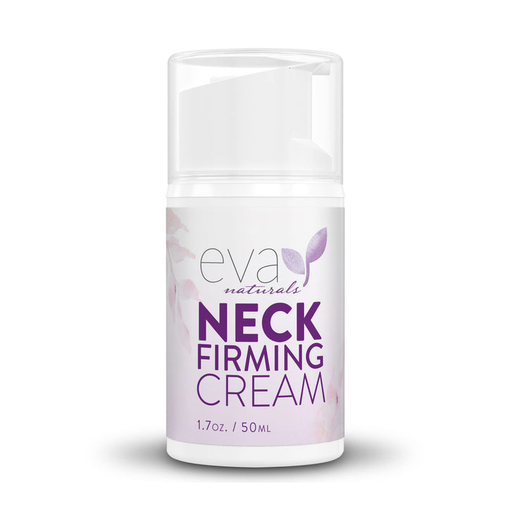Eva Naturals jar front view showing product and label for firming neck benefits