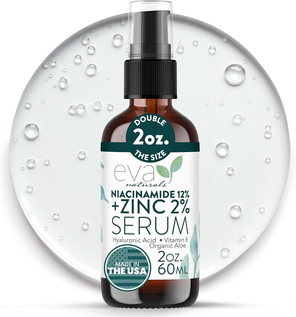 Eva Naturals front packaging showing niacinamide serum and benefits