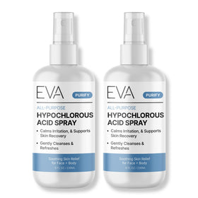 Eva Naturals front packaging showing clean HOCl facial spray for gentle cleansing