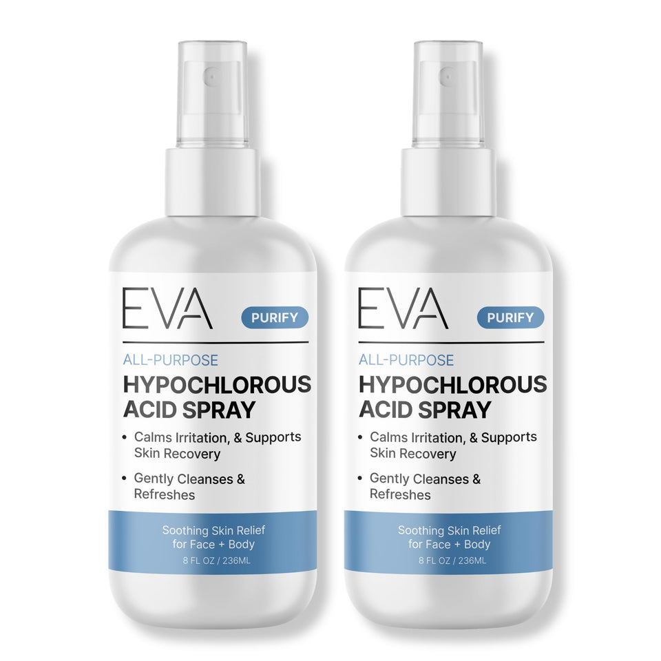 Eva Naturals front packaging showing clean HOCl facial spray for gentle cleansing