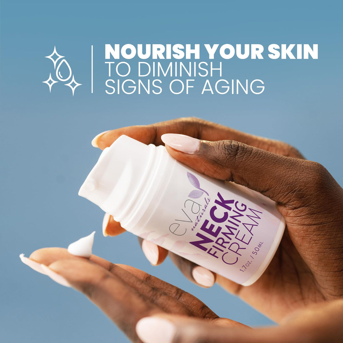 Eva Naturals ingredients flatlay featuring retinol, hyaluronic acid, peptides for firming