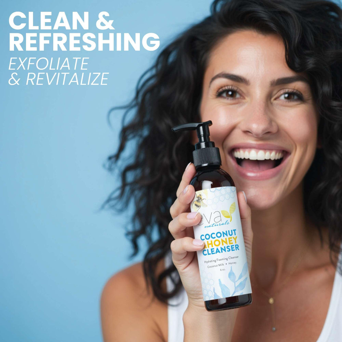 Eva Naturals ingredient flatlay with honey, coconut, and aloe benefits