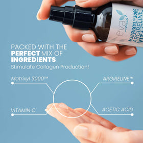Eva Naturals ingredient list close-up showing peptides and Vitamin C benefits