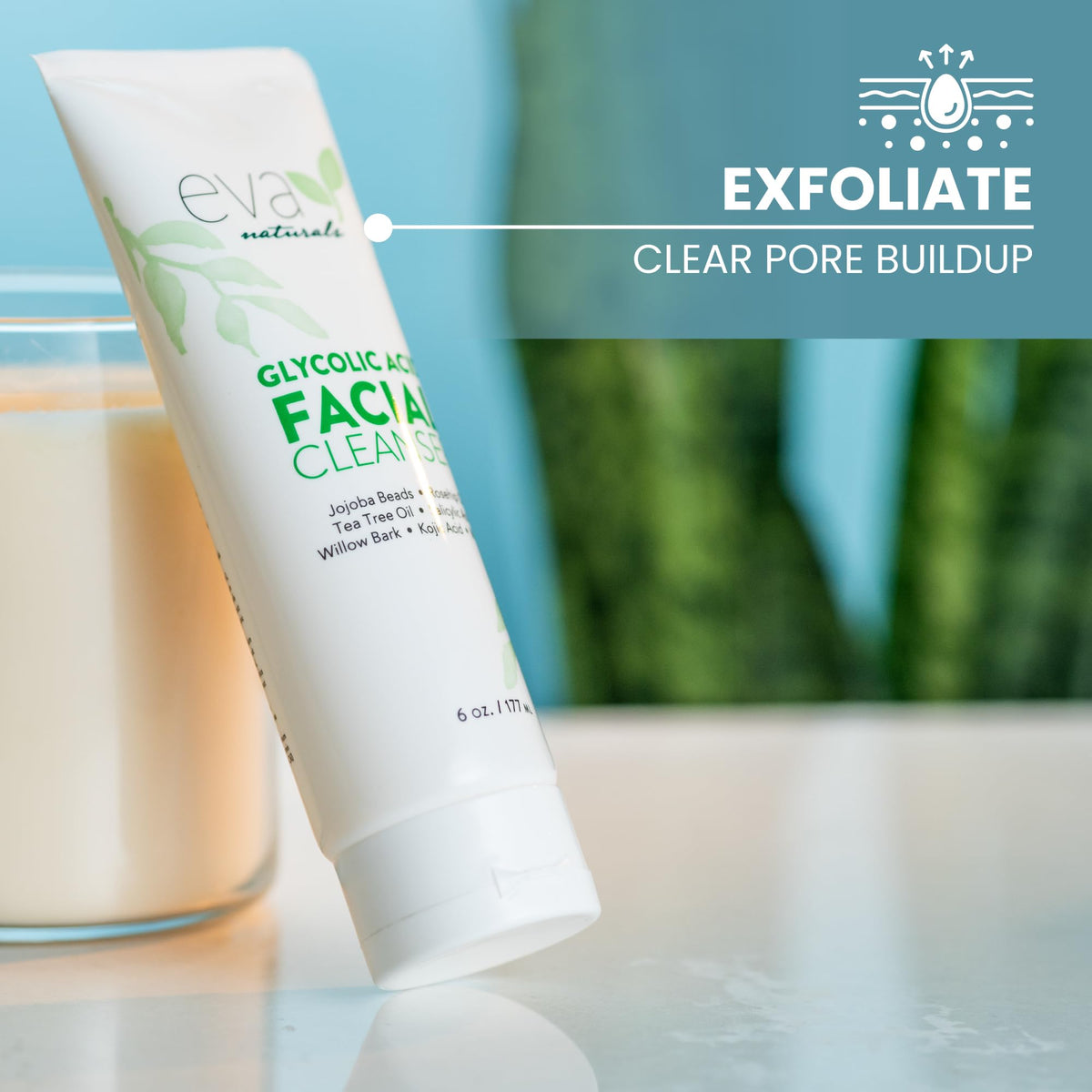 Eva Naturals label listing glycolic, salicylic acids and botanicals