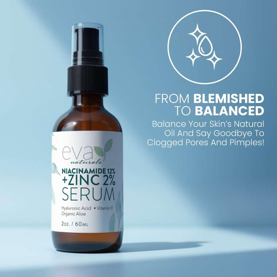 Eva Naturals on bathroom shelf in skincare routine for daily use