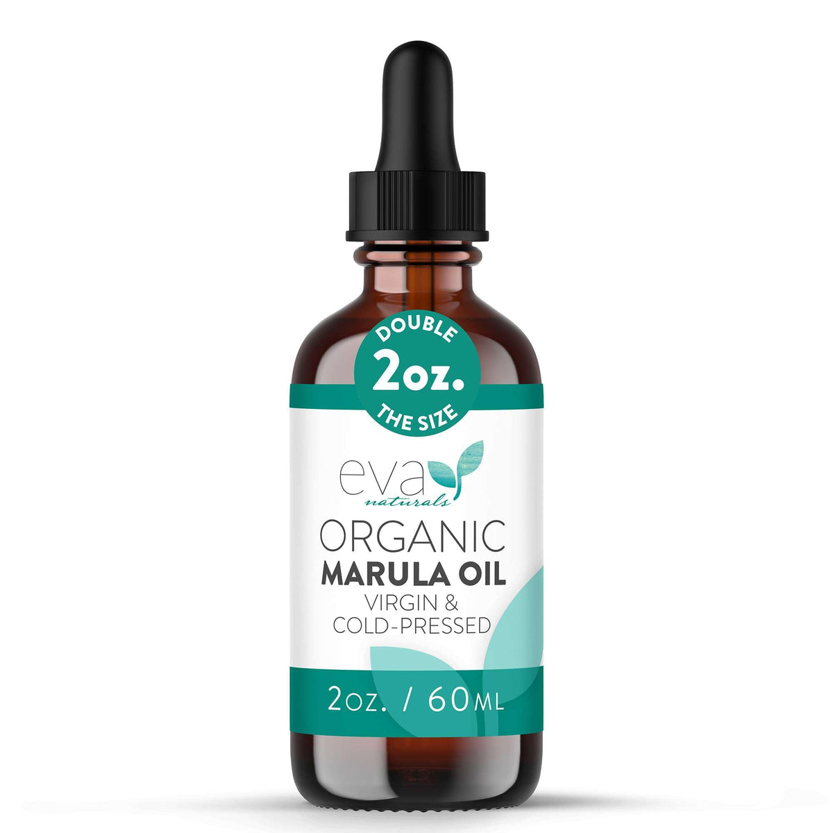 Eva Naturals bottle front view showing clean marula oil packaging and benefits