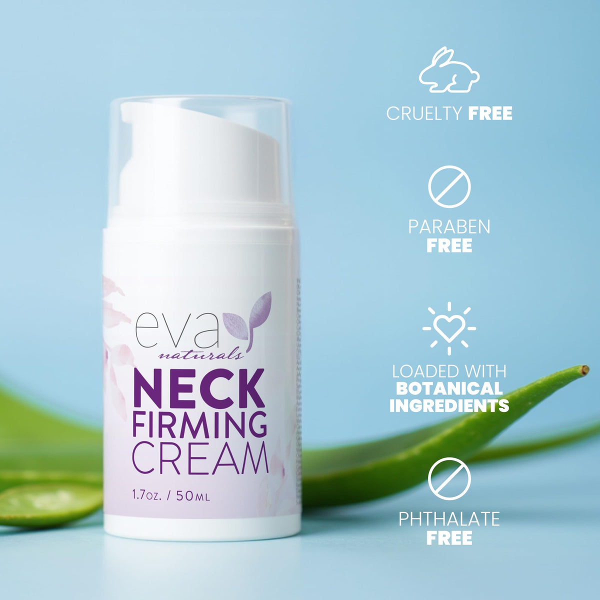 Eva Naturals label close-up displaying active ingredients and clean beauty benefits