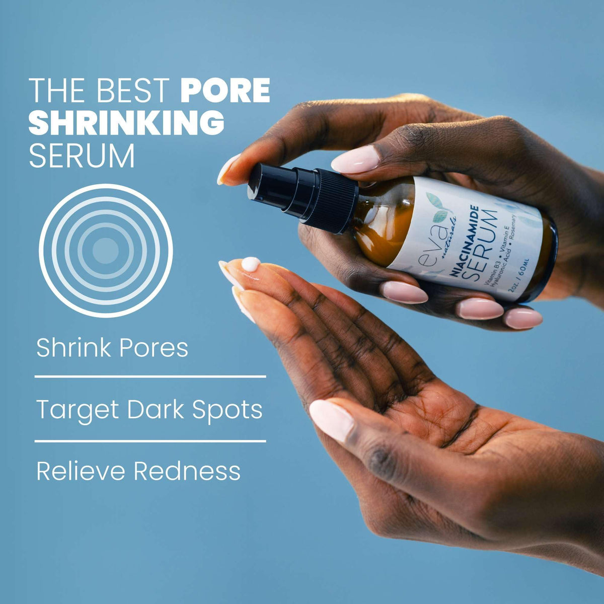 Eva Naturals pump close-up dispensing clean drop for precise use