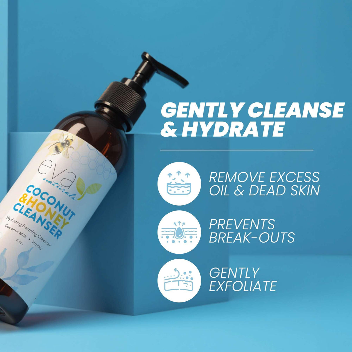 Eva Naturals foam dispensed on hand showing soft cleansing action