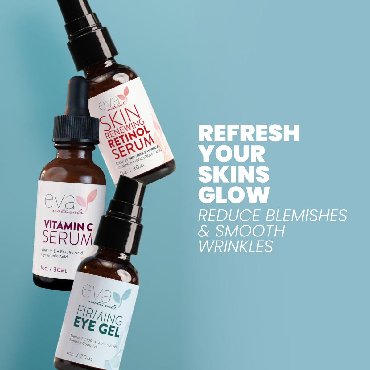 Eva Naturals Retinol serum texture on dropper showing smoothing effect