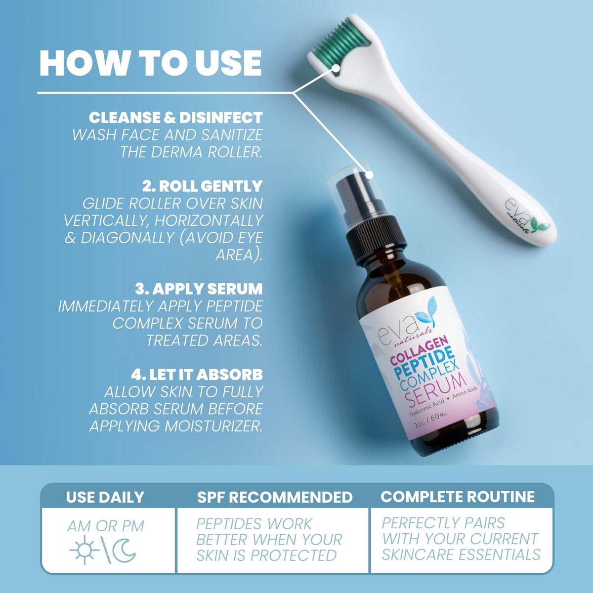 Eva Naturals roller held in hand showing compact size and control