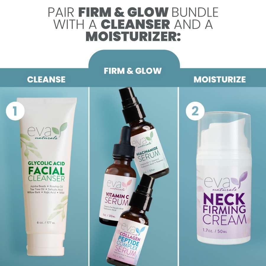Eva Naturals serums staged with towel in a morning routine setting for simple use