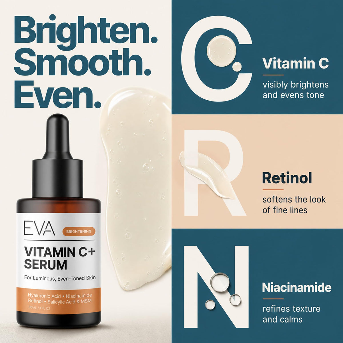 Eva Naturals pump dispensing serum for controlled, mess-free application