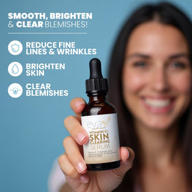 Eva Naturals serum texture drop on fingertip showing lightweight, fast-absorbing finish benefit