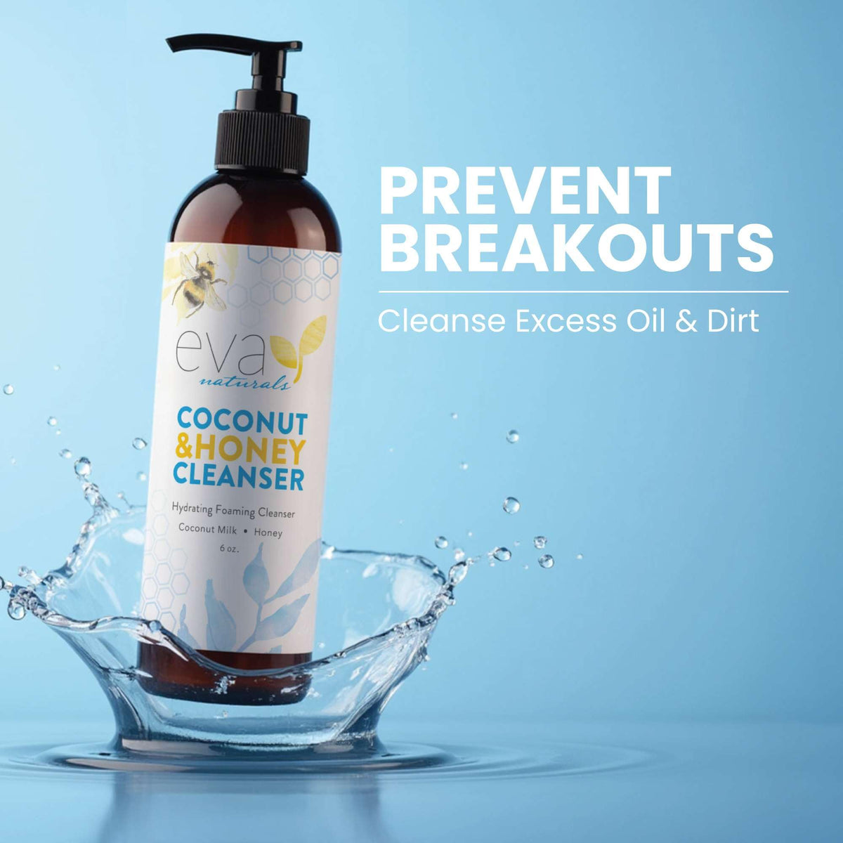 Eva Naturals 6 fl oz bottle next to common items showing compact size benefit