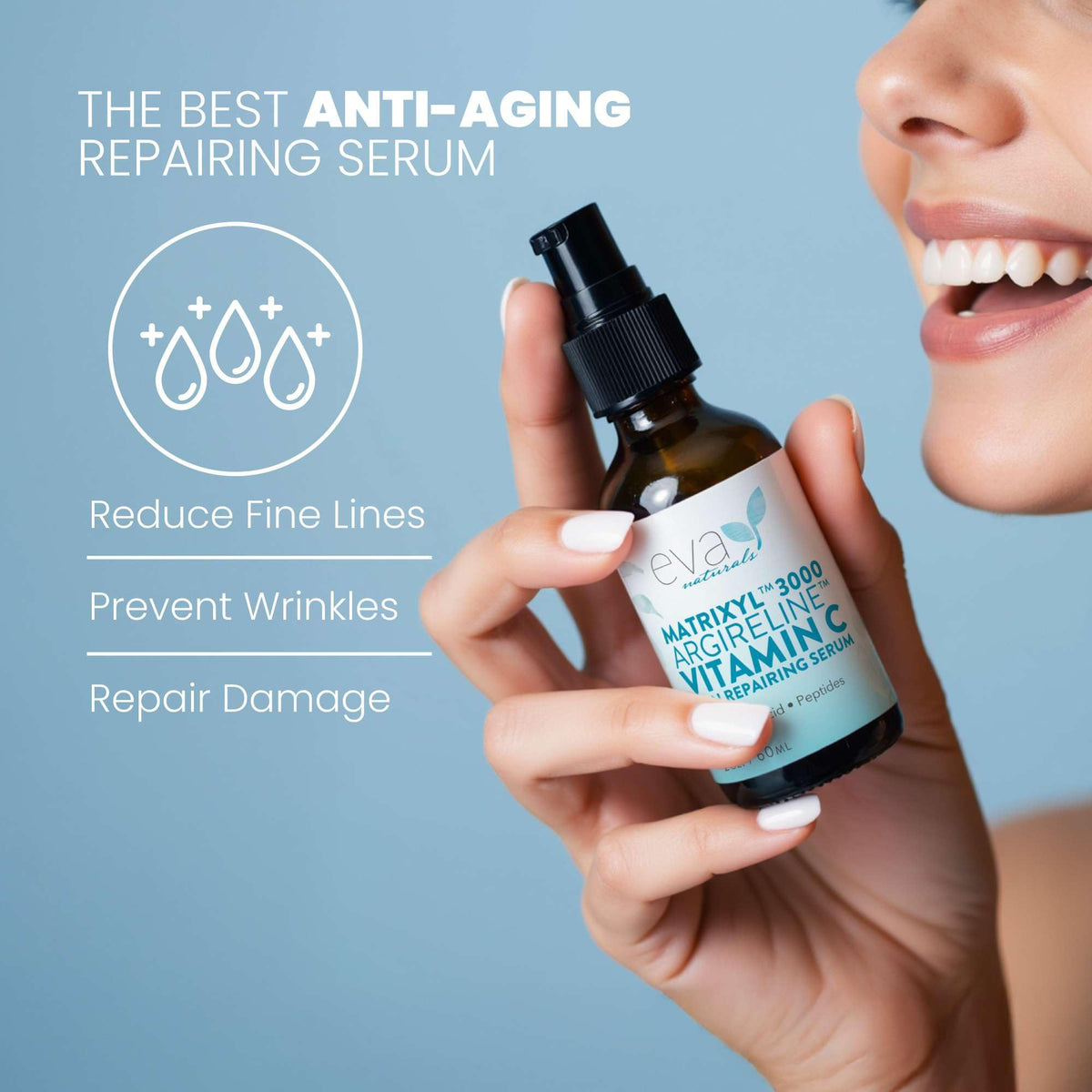 Eva Naturals serum texture drop demonstrating lightweight absorption benefit