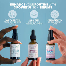 Eva Naturals Vitamin C serum bottle close-up showing dropper and brightening formula
