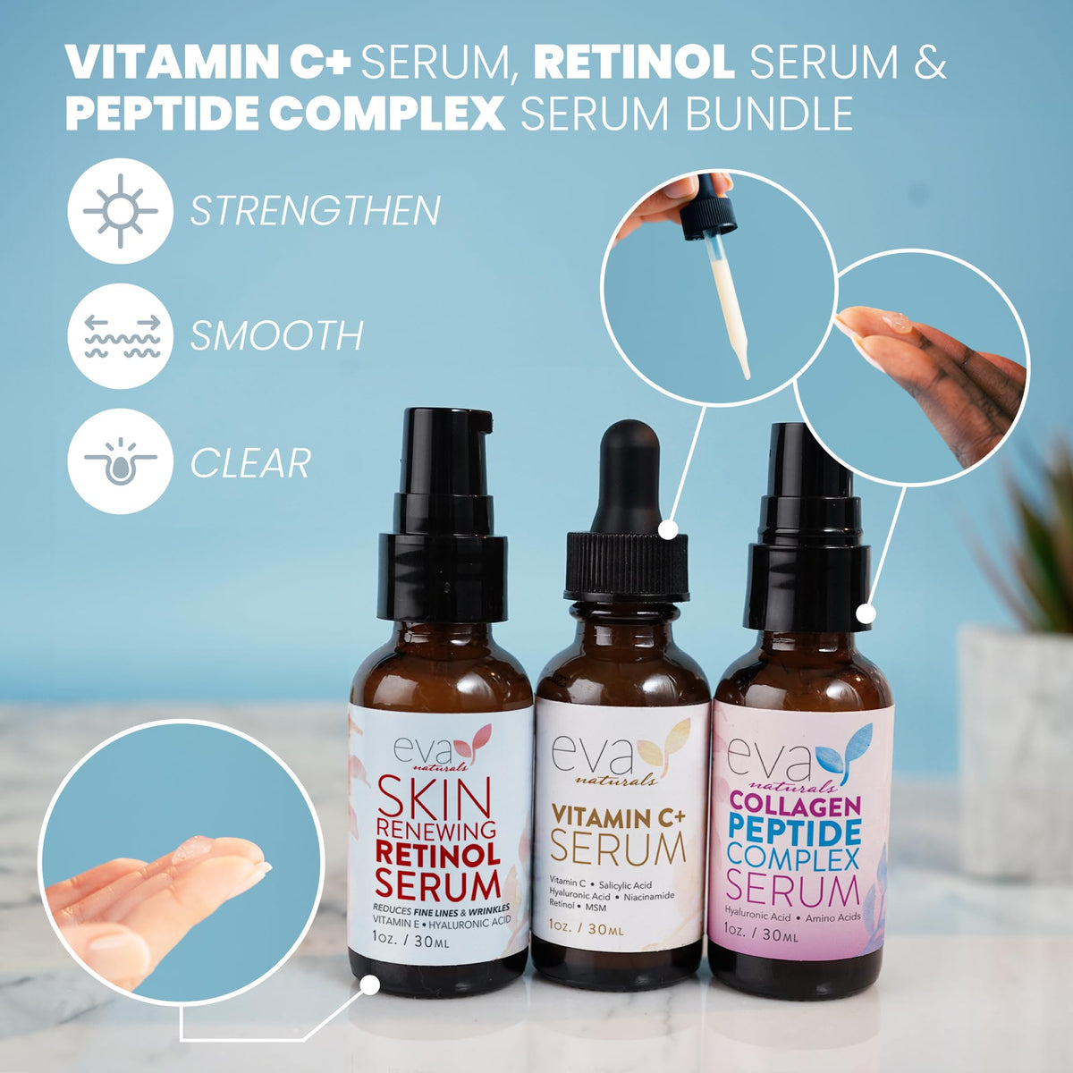 Eva Naturals Vitamin C serum pipette dispensing brightening antioxidant boost