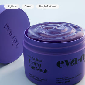 EVA·NYC applying purple mask to blonde hair for neutralizing brass benefits