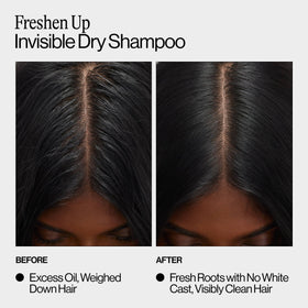 EVA·NYC spray in use on dark hair providing instant refresh benefit